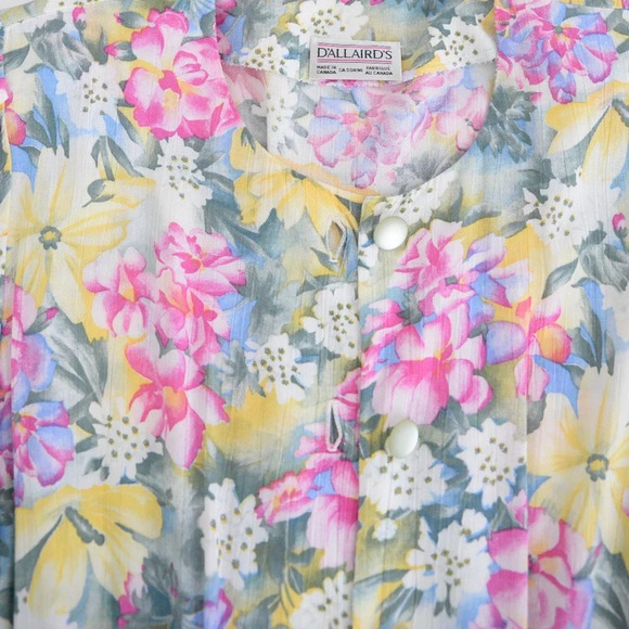 Vintage 90's D'allaird's Pink Green Yellow Floral Belted Midi Short Sleeve Dress - Picture 13 of 13